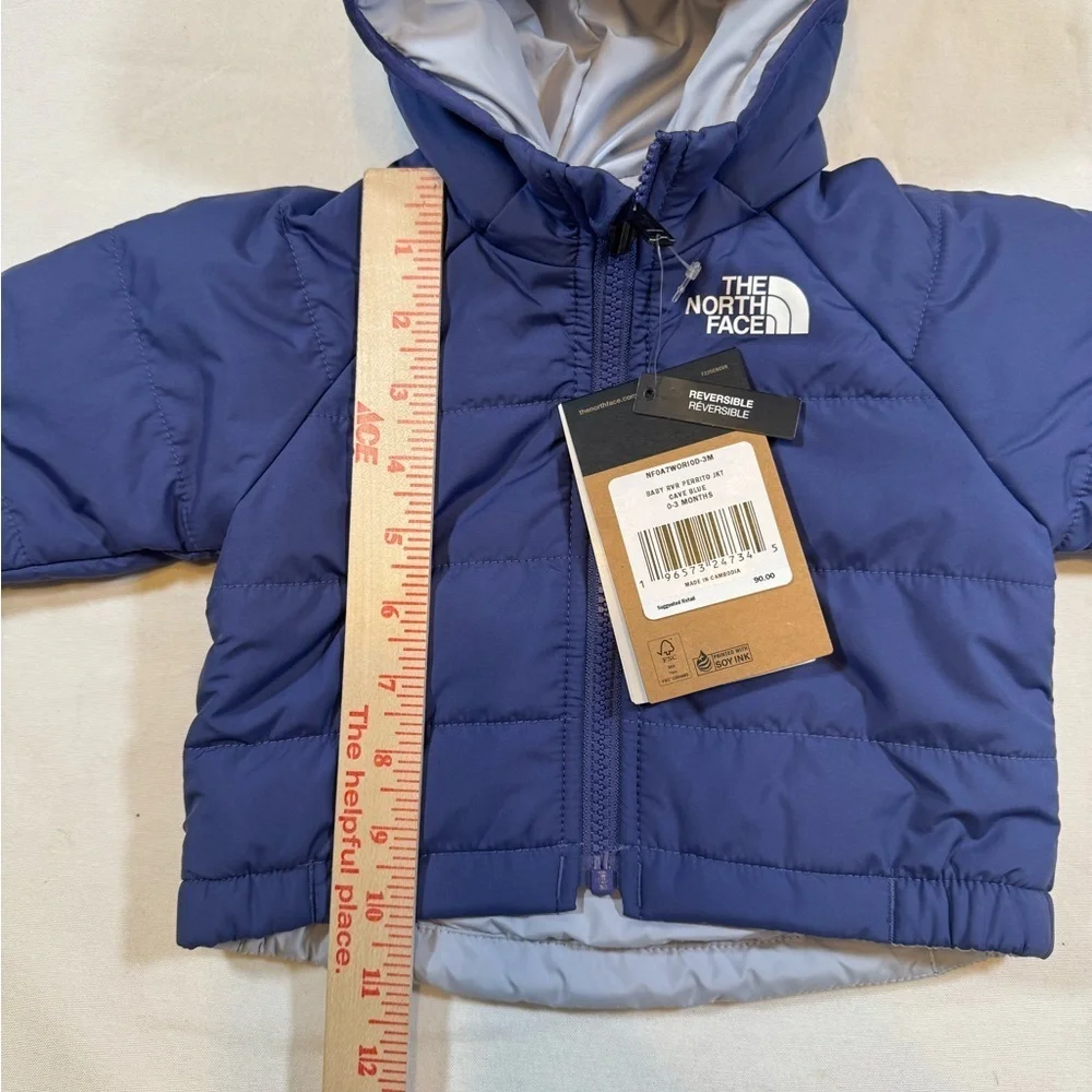 NWT North Face Baby 0-3M Cave Blue & Periwinkle Reversible Baby Puffer Jacket
